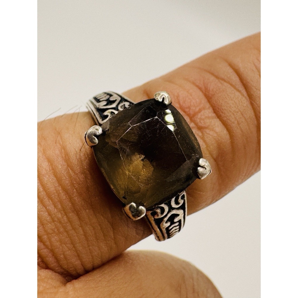 Sterling Silver Smoky Quartz Ring 925 Filigree Scroll Size 7